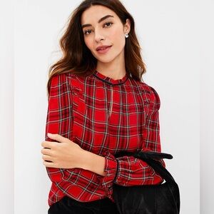 LOFT Red Plaid Blouse